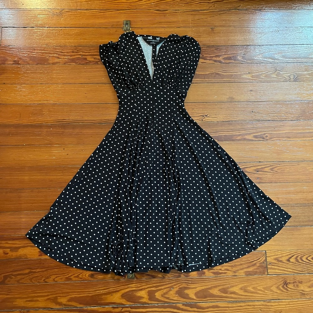 Norma Kamali Black and White Polka Dot Midi Dress